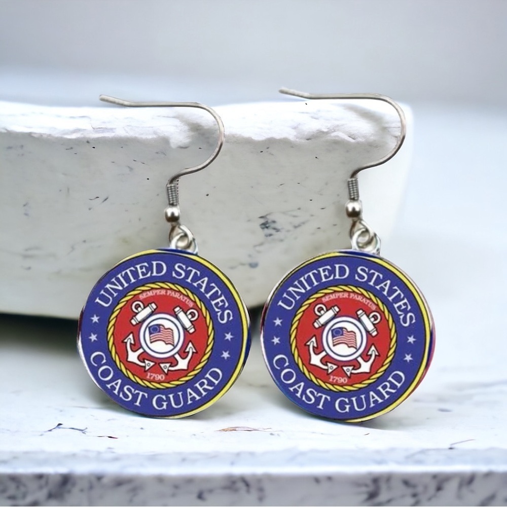 Military Mom Marvels: Coast Guard Cabochon Dangle Earrings! NWT Jewelry